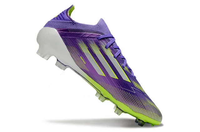 Adidas F50 Purple Green Low-Cut Knit Upper Gradient Stripe Overlay Firm-Ground Soccer Shoes 2