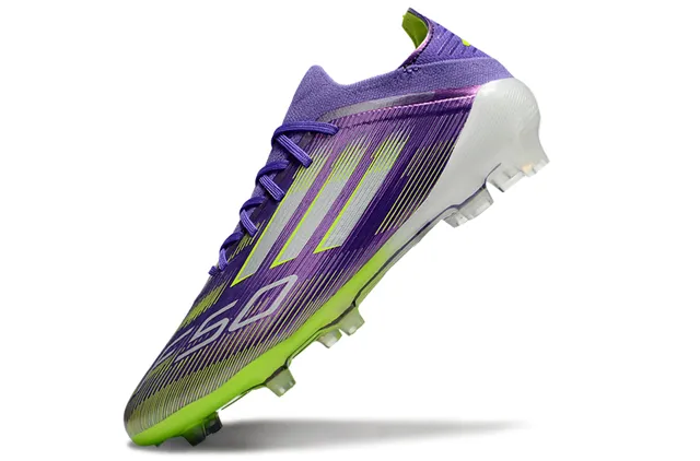 Adidas F50 Purple Green Low-Cut Knit Upper Gradient Stripe Overlay Firm-Ground Soccer Shoes 3