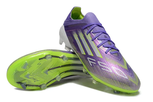 Adidas F50 Purple Green Low-Cut Knit Upper Gradient Stripe Overlay Firm-Ground Soccer Shoes 4