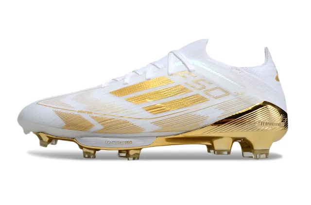 Adidas F50 White and Gold Firm-Ground Soccer Shoes 7