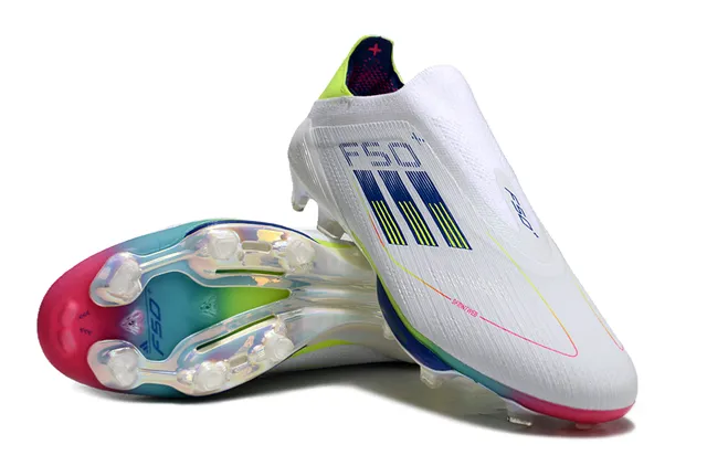 Adidas F50 সাদা বহুরঙা লো-কাট সক-ফিট আপার ইরিডেসেন্ট হিল কাউন্টার Firm-Ground ফুটবল জুতা 4