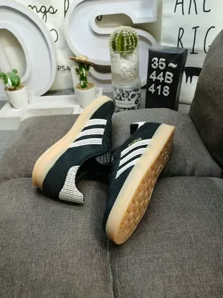 Adidas Gazelle Black and White Woven Stripe Lifestyle Sneakers 6