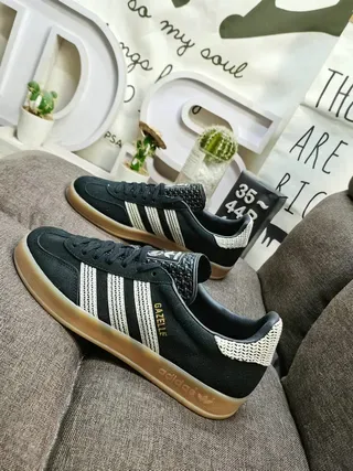 Adidas Gazelle Black and White Woven Stripe Lifestyle Sneakers 7