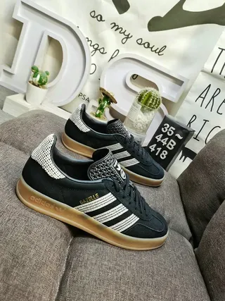 Adidas Gazelle Black and White Woven Stripe Lifestyle Sneakers 9