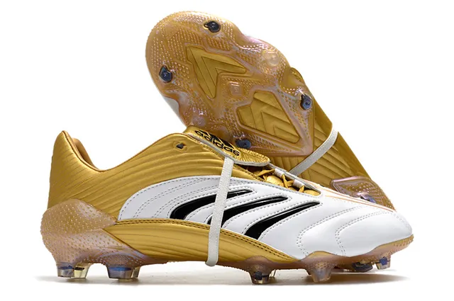 Adidas সোনালি সাদা ধাতব সিন্থেটিক উপরের রিবড টেক্সচার দৃঢ় মাটির ফুটবল জুতা 5