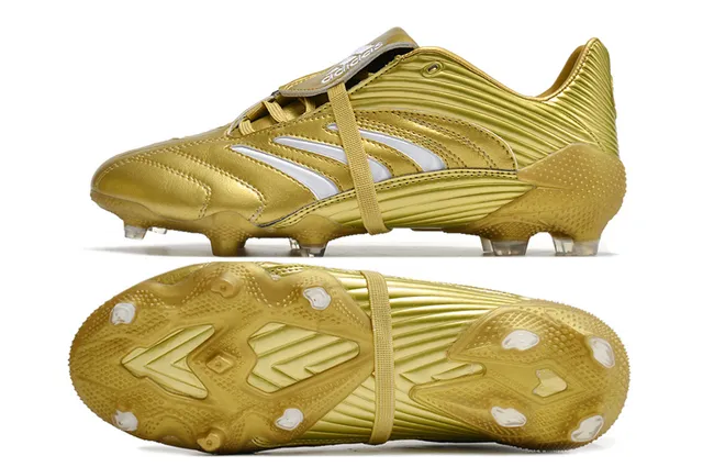 Adidas সোনালি সাদা ধাতব সিন্থেটিক উপরের রিবড টেক্সচার দৃঢ় মাটির ফুটবল জুতা 12