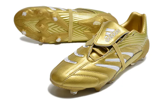 Adidas সোনালি সাদা ধাতব সিন্থেটিক উপরের রিবড টেক্সচার দৃঢ় মাটির ফুটবল জুতা 16