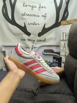 Adidas Gray Pink Suede Upper Three-Stripe Side Panel Lifestyle Sneakers 5
