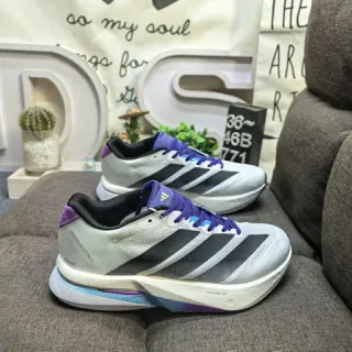 Adidas Gray Purple Mesh Upper Three-Stripe Side Panel Running Shoes