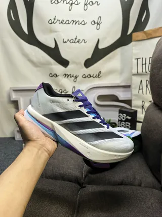 Adidas Gray Purple Mesh Upper Three-Stripe Side Panel Running Shoes 5