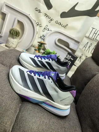 Adidas Gray Purple Mesh Upper Three-Stripe Side Panel Running Shoes 7