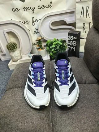 Adidas Gray Purple Mesh Upper Three-Stripe Side Panel Running Shoes 10