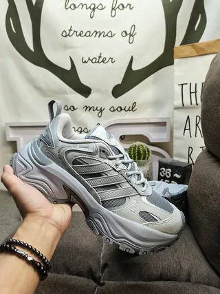 Adidas Gray Silver Sole Mesh And Synthetic Overlay Construction Chunky Sneakers 5