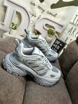 Adidas Gray Silver Sole Mesh And Synthetic Overlay Construction Chunky Sneakers 9