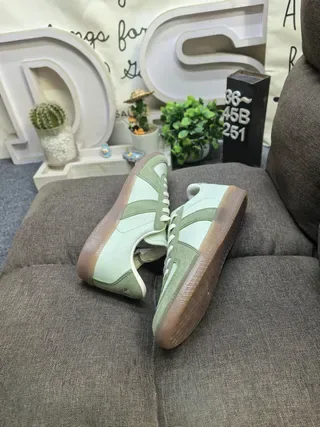 Adidas Green Beige Two-Tone Suede And Leather Gum Rubber Sole Lifestyle Sneakers 6