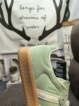 Adidas Green White Suede Upper Gum Rubber Sole Sneakers 3