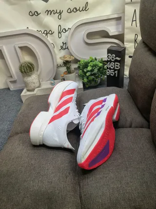 Adidas Lightstrike Pro White Red Lightweight Engineered Mesh Upper Sculpted Midsole Running Shoes 6