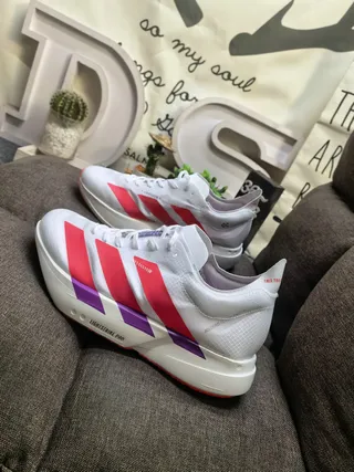 Adidas Lightstrike Pro White Red Lightweight Engineered Mesh Upper Sculpted Midsole Running Shoes 7