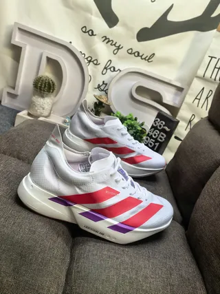 Adidas Lightstrike Pro White Red Lightweight Engineered Mesh Upper Sculpted Midsole Running Shoes 9