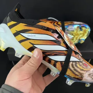 Adidas Multicolor Black Tiger-Print Textile Upper Laceless Strap Closure Firm-Ground Soccer Shoes