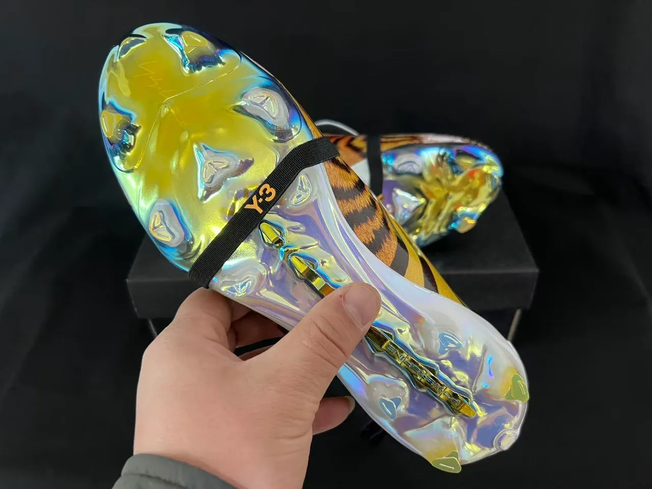 Adidas Multicolor Black Tiger-Print Textile Upper Laceless Strap Closure Firm-Ground Soccer Shoes 2