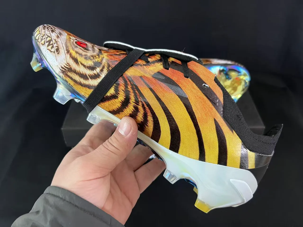 Adidas Multicolor Black Tiger-Print Textile Upper Laceless Strap Closure Firm-Ground Soccer Shoes 4
