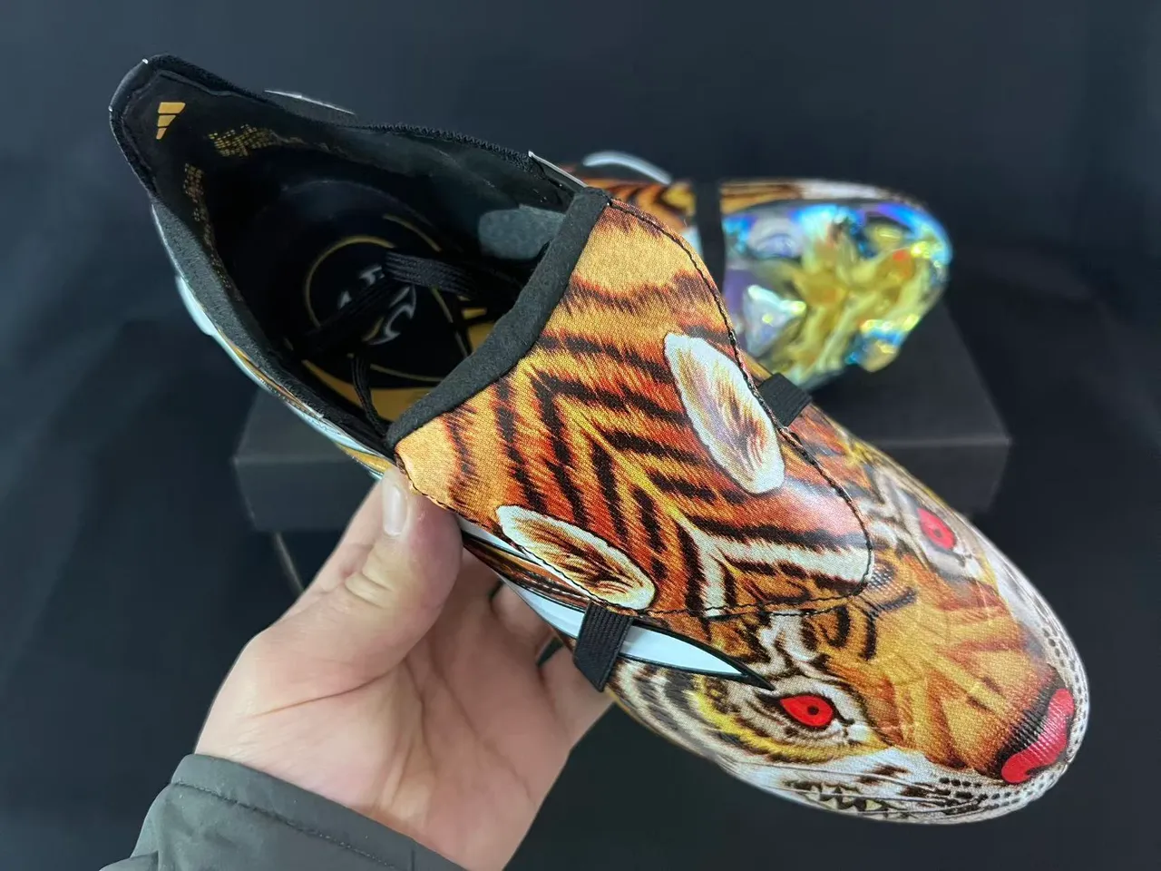Adidas Multicolor Black Tiger-Print Textile Upper Laceless Strap Closure Firm-Ground Soccer Shoes 5