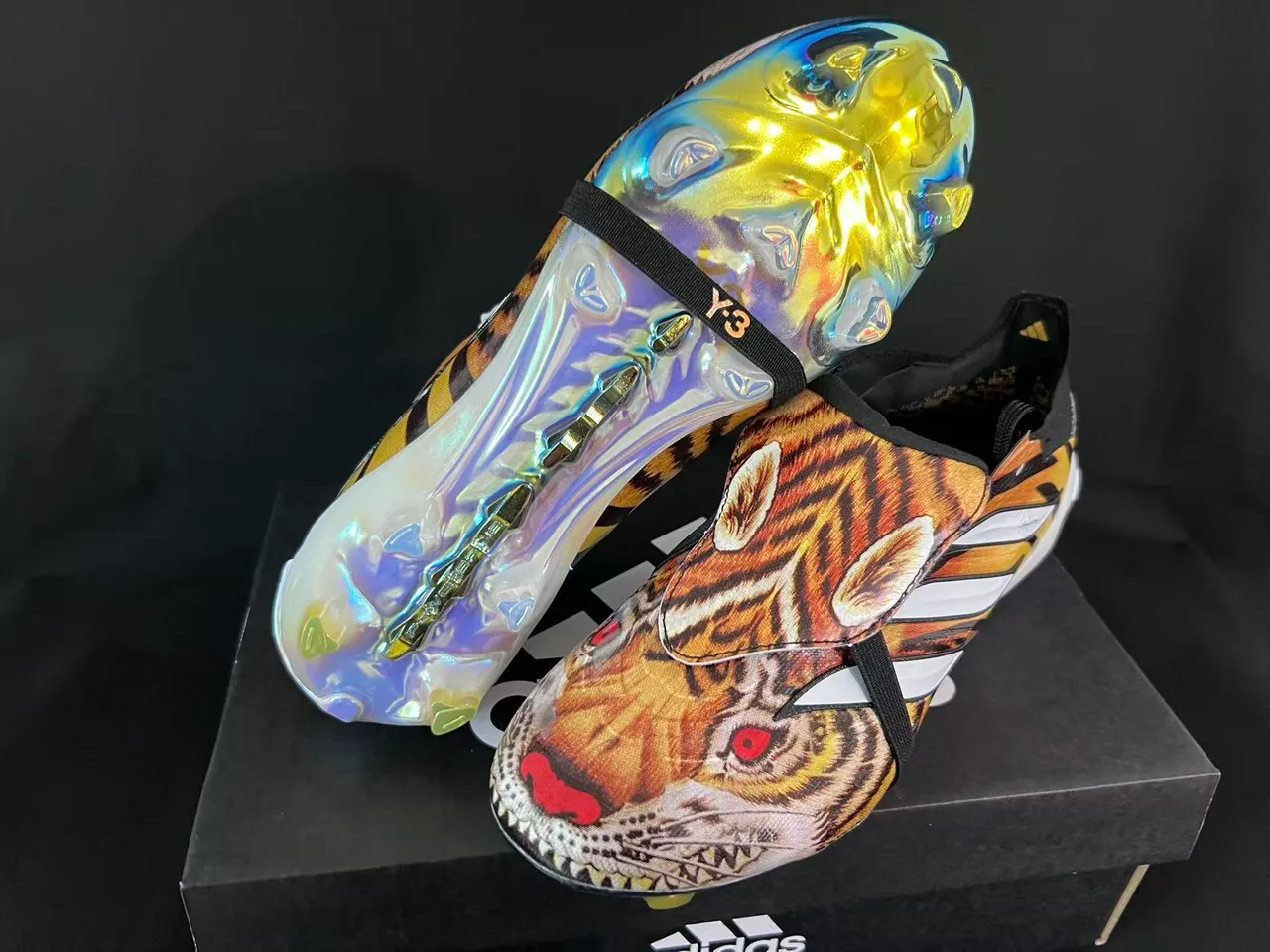 Adidas Multicolor Black Tiger-Print Textile Upper Laceless Strap Closure Firm-Ground Soccer Shoes 7