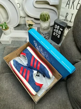 Adidas Navy Red Suede Upper Three-Stripe Side Panel Lifestyle Sneakers 3