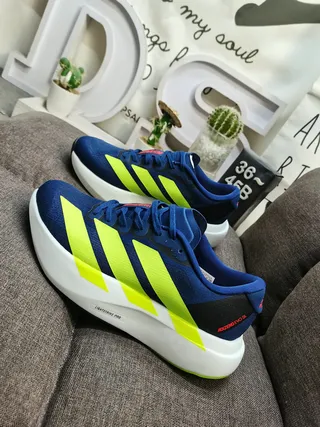 Adidas Navy Yellow Low-Top Racing Silhouette Engineered Mesh Upper Running Shoes 7