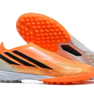 Adidas Orange Black Low-Cut Sock-Fit Upper Transparent Synthetic Overlay Turf Soccer Shoes