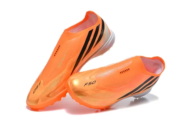 Adidas Chaussures de football turf orange noir low-cut sock-fit upper transparent overlay synthétique 2