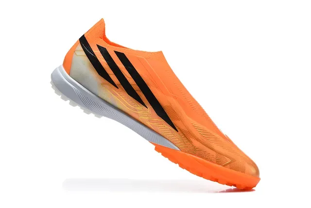 Adidas Chaussures de football turf orange noir low-cut sock-fit upper transparent overlay synthétique 3