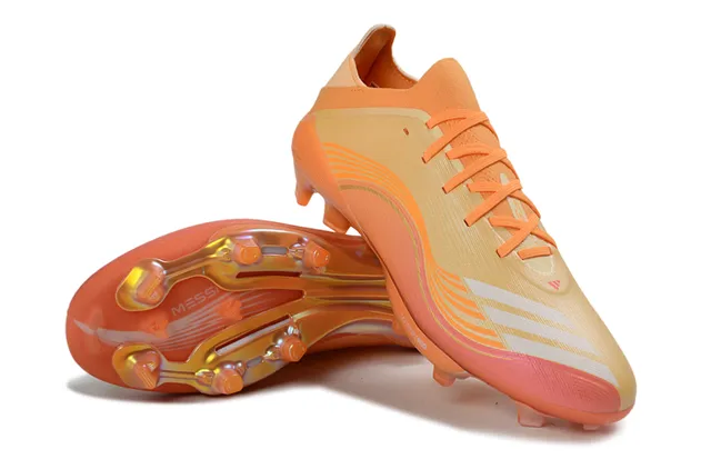 Adidas Orange Gold Low-Cut Synthetic Upper Wave-Patterned Overlay Firm-Ground Soccer Shoes 4
