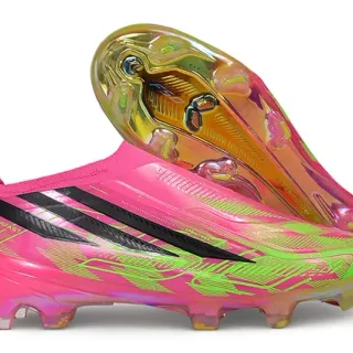 Adidas Pink Green Low-Cut Sock-Fit Upper Iridescent Holographic Overlay Firm-Ground Soccer Shoes