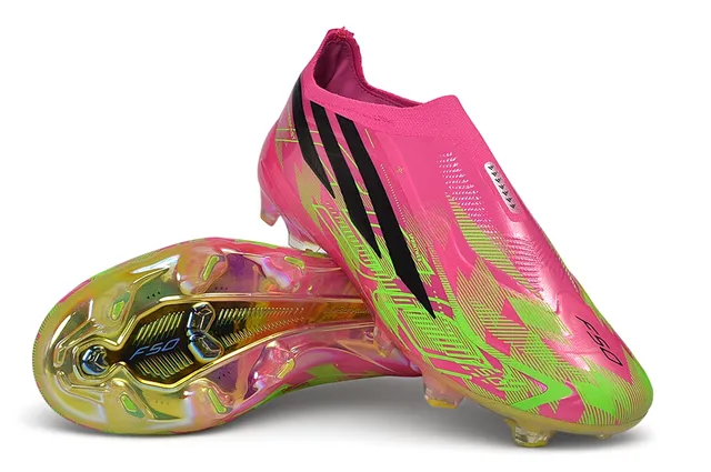 Adidas Pink Green Low-Cut Sock-Fit Upper Iridescent Holographic Overlay Firm-Ground Soccer Shoes 13