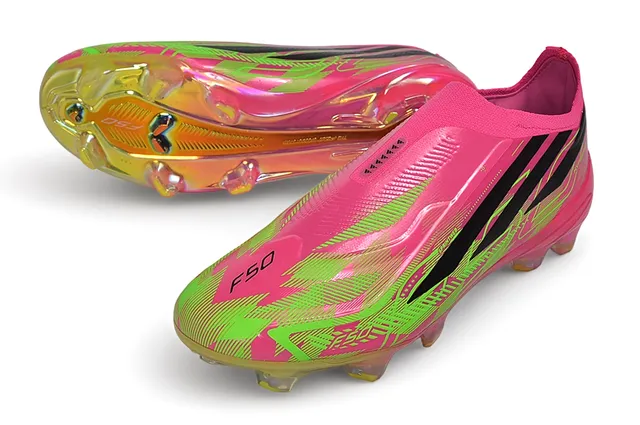 Adidas Pink Green Low-Cut Sock-Fit Upper Iridescent Holographic Overlay Firm-Ground Soccer Shoes 14