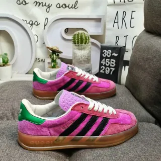 Adidas Pink Green Suede Upper Gum Rubber Sole Lifestyle Sneakers