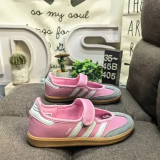 Adidas Pink White Laceless Mary Jane Three-Stripe Side Panel Lifestyle Sneakers