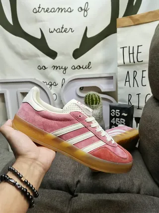 Adidas Pink White Suede Upper Three-Stripe Side Panel Lifestyle Sneakers 6