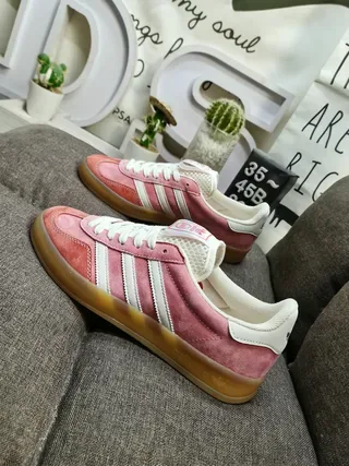 Adidas Pink White Suede Upper Three-Stripe Side Panel Lifestyle Sneakers 7