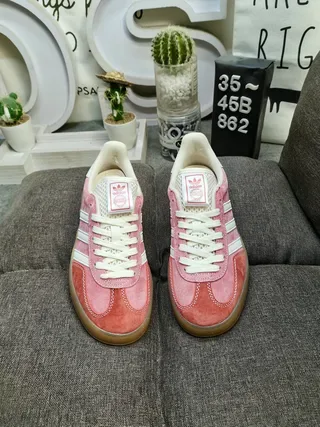 Adidas Pink White Suede Upper Three-Stripe Side Panel Lifestyle Sneakers 10