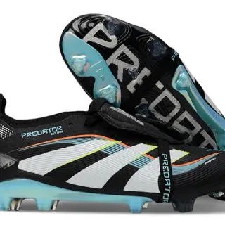 Adidas Predator Negro Azul Sin Cordones Cierre con Correa Translucido Cian Suela Tierra Firme Zapatos de Fútbol