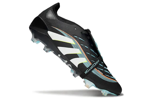 Adidas Predator Black Blue Laceless Strap Closure Translucent Cyan Outsole Firm-Ground Soccer Shoes 2