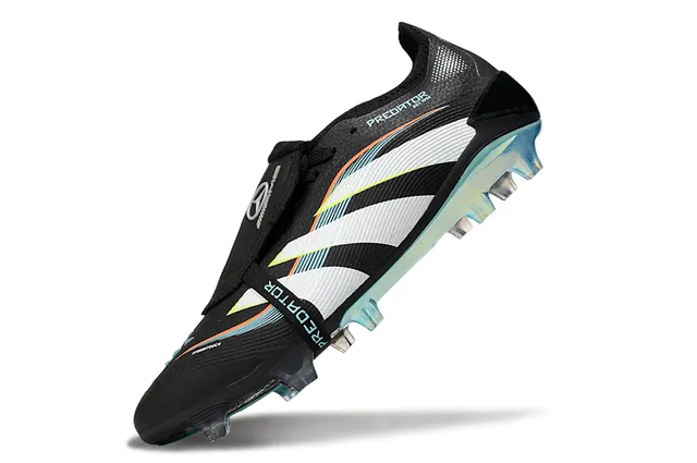 Adidas Predator Black Blue Laceless Strap Closure Translucent Cyan Outsole Firm-Ground Soccer Shoes 3