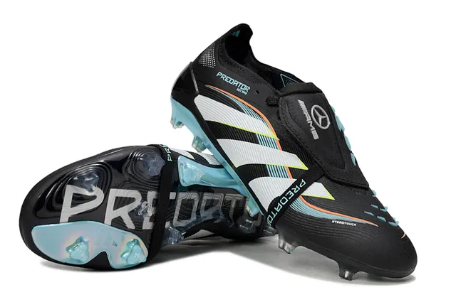 Adidas Predator Black Blue Laceless Strap Closure Translucent Cyan Outsole Firm-Ground Soccer Shoes 4