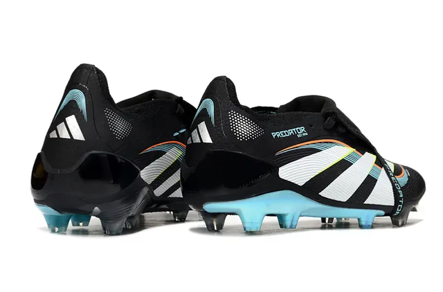 Adidas Predator Black Blue Laceless Strap Closure Translucent Cyan Outsole Firm-Ground Soccer Shoes 5