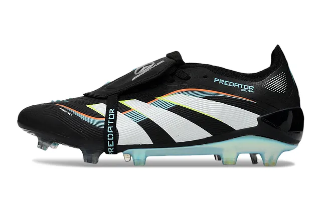 Adidas Predator Black Blue Laceless Strap Closure Translucent Cyan Outsole Firm-Ground Soccer Shoes 7