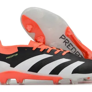 Adidas Predator Black Orange Low-Cut Bootie Collar Asymmetrical Lacing Firm-Ground Soccer Shoes