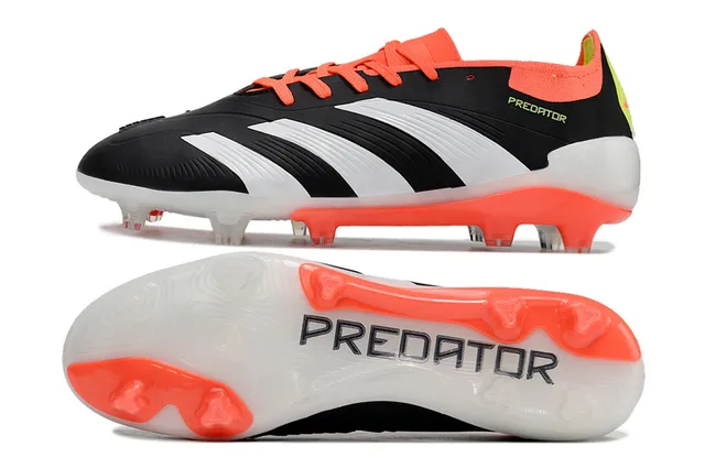 Adidas Predator Black Orange Low-Cut Bootie Collar Asymmetrical Lacing Firm-Ground Soccer Shoes 6
